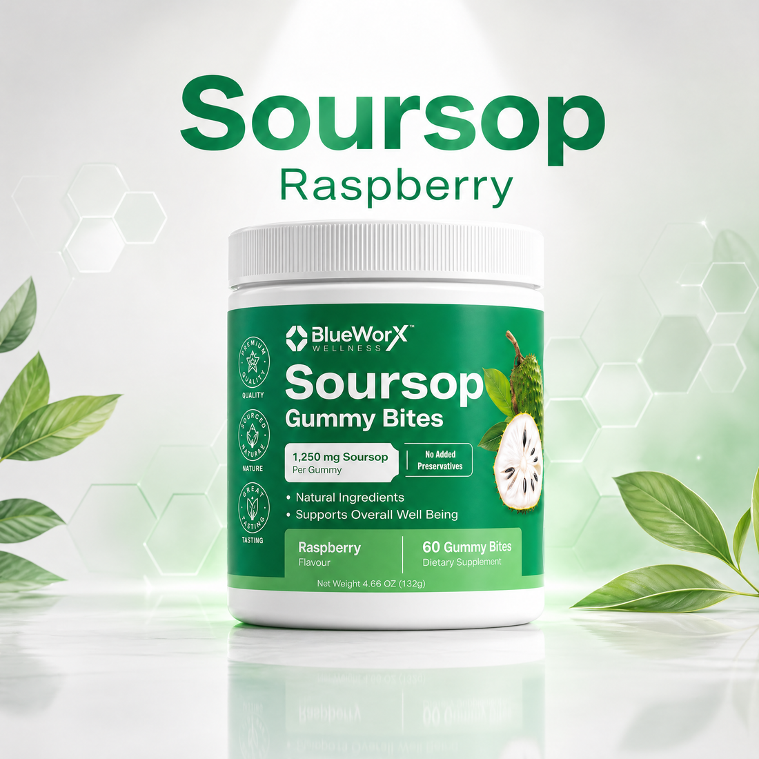 Full-Spectrum Soursop + Reishi Beta-Glucan Gummy Bites - Blueworx Wellness product image