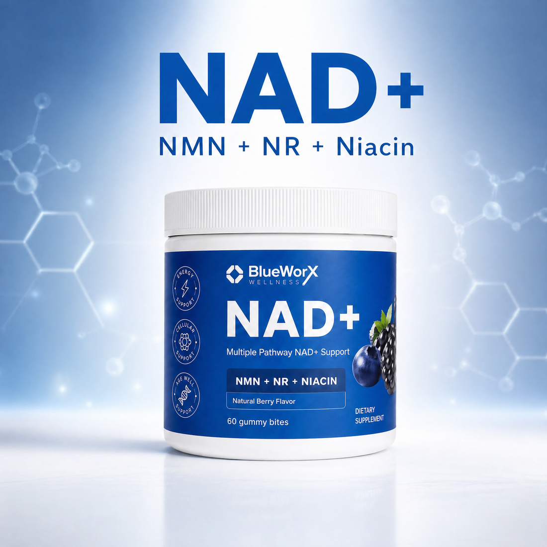 NAD+ Cellular Energy Powder – Advanced Longevity & Mitochondrial Support - Blueworx Wellness product image