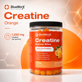 Jar of BlueWorX Creatine Gummy Bites with orange flavor on a white background
