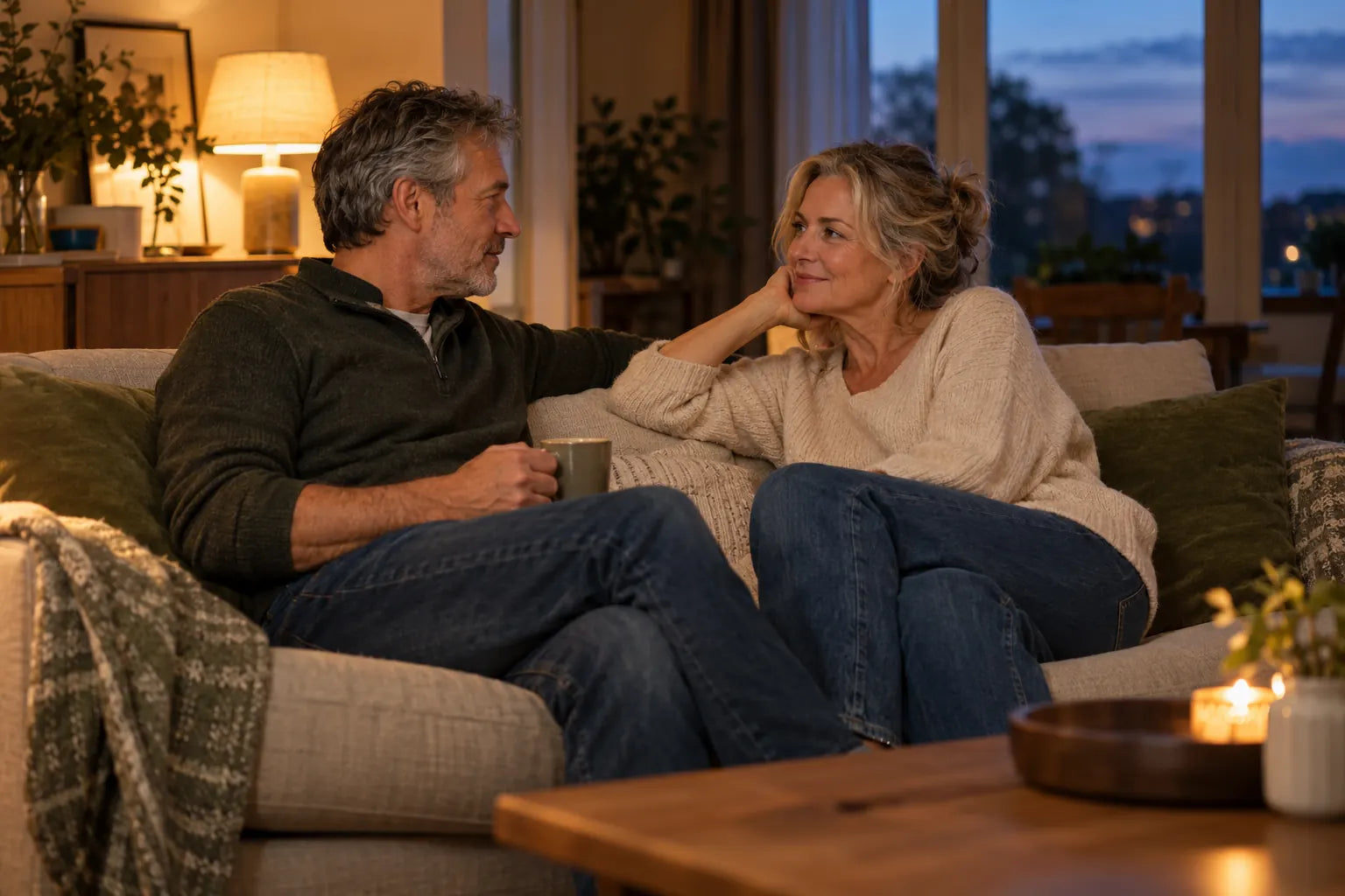 A couple sharing a quiet evening at home